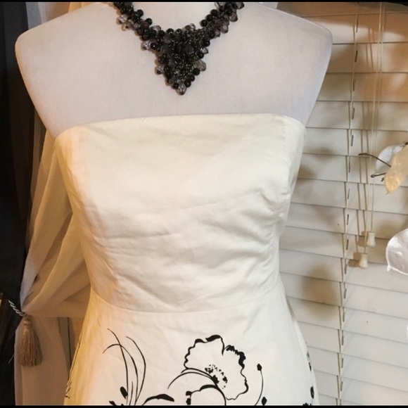Ann Taylor strapless white dress with black floral - Picture 3 of 5